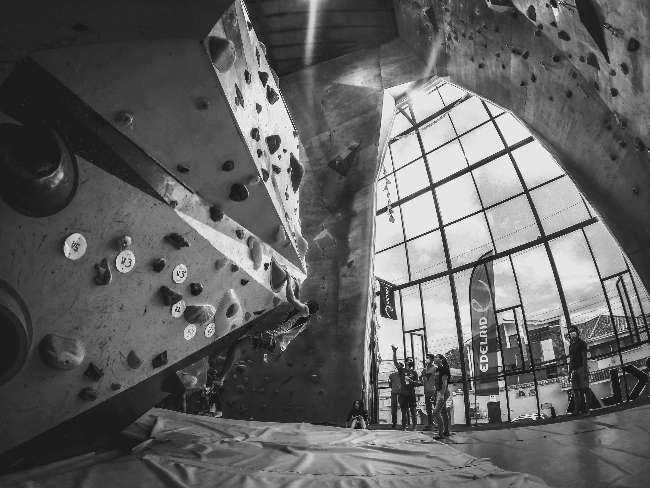 Wide-angle view across the climbing terrain